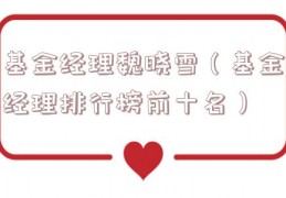 基金经理魏晓雪（基金经理排行榜前十名）