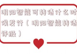 明阳智能可转债什么时候发行（明阳智能转债评级）