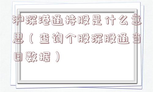 沪深港通持股是什么意思（查询个股深股通当日数据）