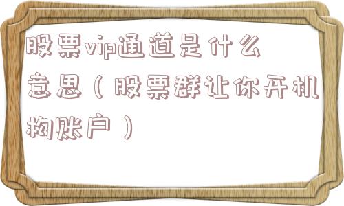 股票vip通道是什么意思（股票群让你开机构账户）