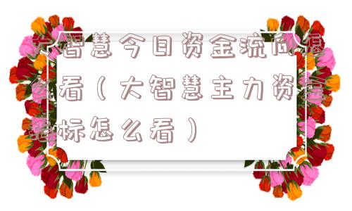 大智慧今日资金流向怎么看（大智慧主力资金指标怎么看）