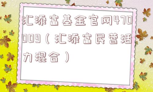 汇添富基金官网470009（汇添富民营活力混合）