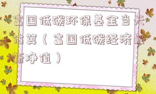 富国低碳环保基金当天估算（富国低碳经济最新净值）