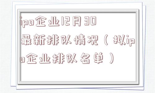 ipo企业12月30最新排队情况（拟ipo企业排队名单）