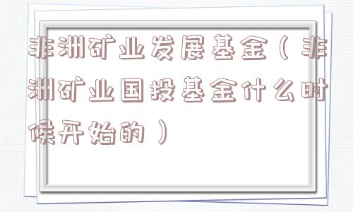 非洲矿业发展基金（非洲矿业国投基金什么时候开始的）