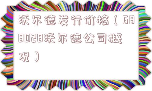 沃尔德发行价格（688028沃尔德公司概况）