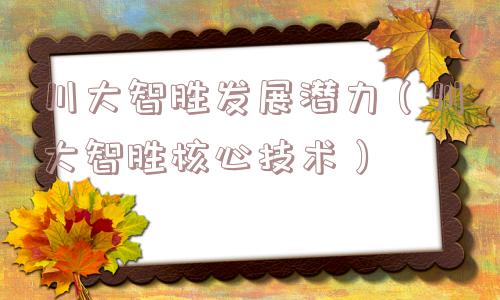 川大智胜发展潜力（川大智胜核心技术）
