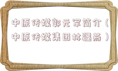 中原传媒郭元军简介（中原传媒集团林疆燕）