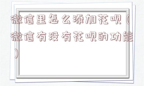 微信里怎么添加花呗(微信有没有花呗的功能) 微信里怎么添加花呗(微信有没有花呗的功能)