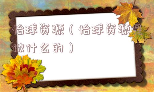 怡球资源(怡球资源是做什么的) 怡球资源(怡球资源是做什么的)
