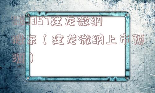 688357建龙微纳股东（建龙微纳上市预测）