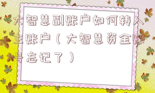 大智慧副账户如何转入主账户（大智慧资金账号忘记了）