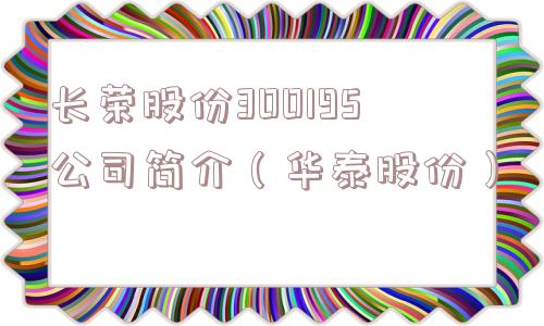 长荣股份300195公司简介（华泰股份）