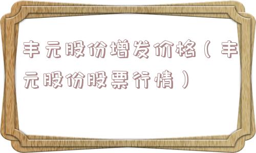 丰元股份增发价格（丰元股份股票行情）