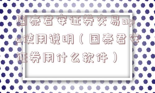 国泰君安证券交易app使用说明（国泰君安证券用什么软件）